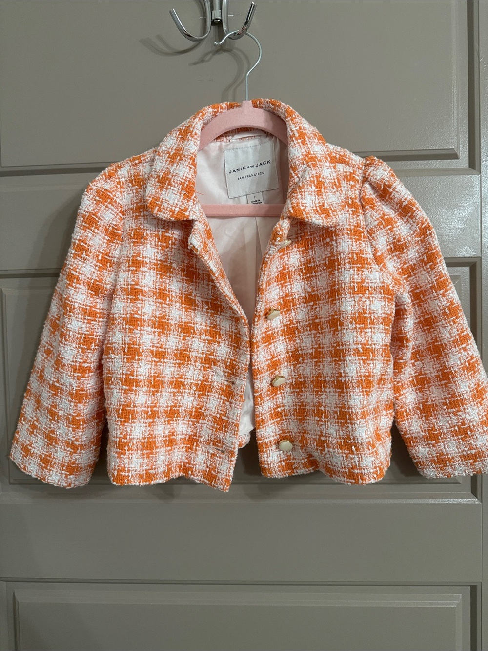Janie and Jack Orange and White Tweed Croped Blazer
